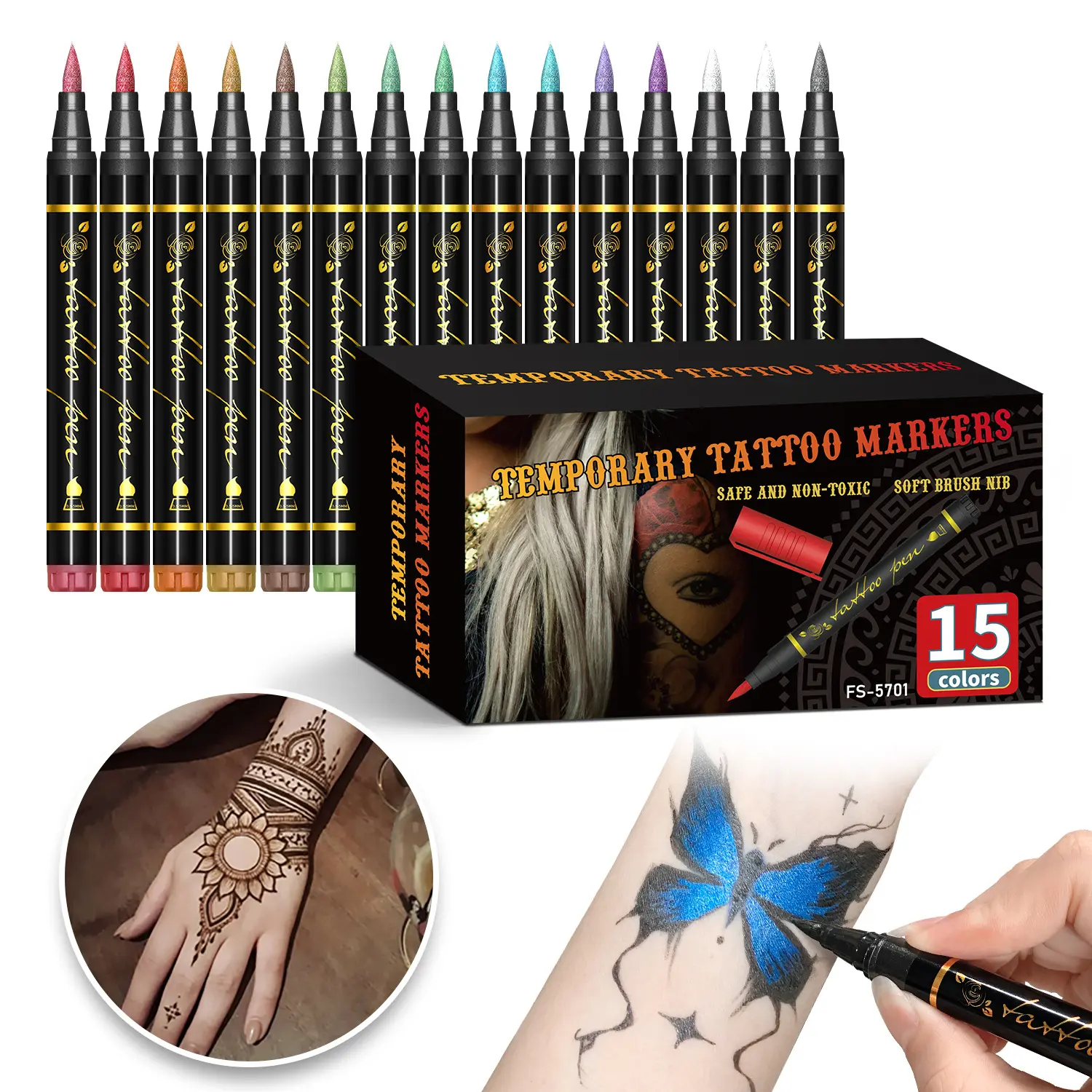 1 Box 10 Color Temporary Tattoo Pens, Easy Tattoo Graffiti Pens, Beginner Skin Coloring Body Graffiti, Body Painting, Washable Drawing Markers