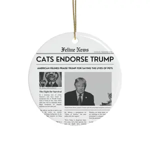 Cat Christmas Ceramic Ornament, Trump Parody Decor, Humor Hanging Decoration, Cat Lover's  - Circle, Star, Heart, Oval Shapes