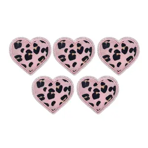 Leopard Heart Iron On Patches Cute Kawaii Embroidered Applique for DIY Clothes Jeans Hats Jackets Backpacks Fashion Decoration,Pink