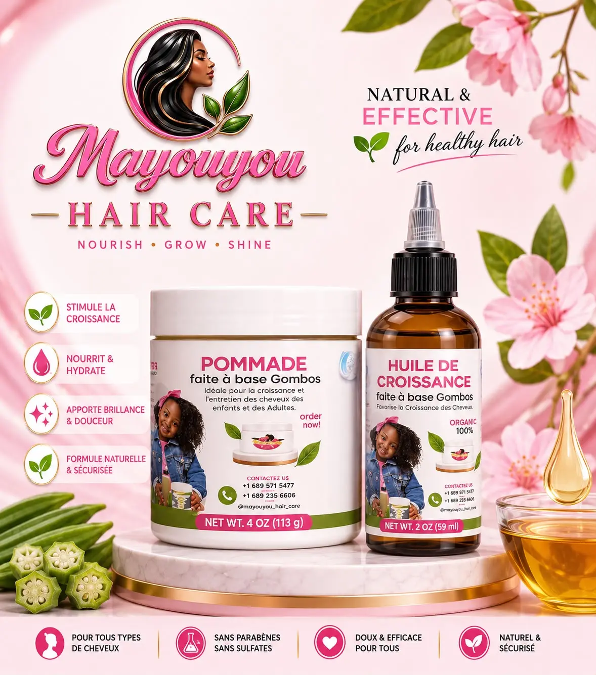 Mayouyou Kids 2-Piece Hair Care Set - 4oz Gombos Pommade, 2oz Hair Oil