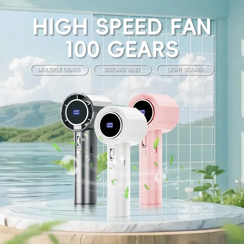 New 100-Speed Turbo Handheld Fan - Adjustable Power Portable Cool High Speed Fan with Multiple Gears Strong Wind Light Sound
