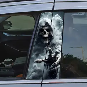 Scary Skull Vinyl Car Stickers, Easy to Apply and Remove, Glossy Surface, B Pillar Protector, Glass/metal Surfaces, Halloween Party Accessories