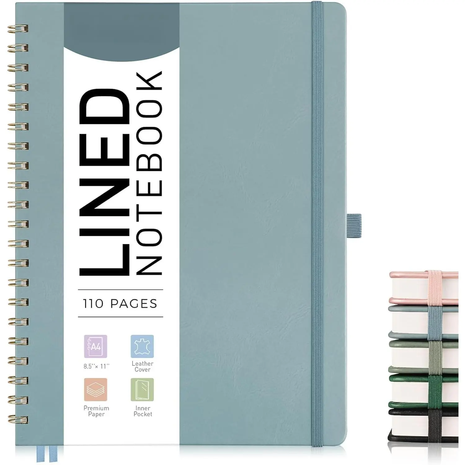 Lined Spiral Notebook 8.5" x 11", A4 Hardcover College Ruled, 100 GSM Thick Paper, GrayBlue