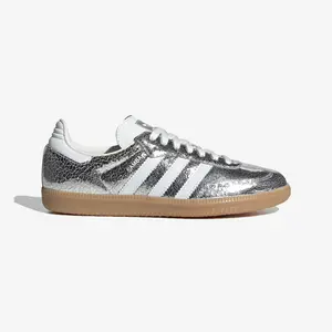 Adidas Women's Samba Cracked Silver Metallic Sneakers with Round Toe & Laces for All Seasons JR0035