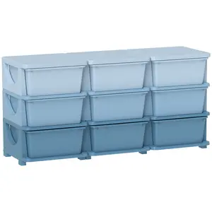Kids Storage Unit with 9 Drawers, 3-Tier Blue Plastic Toy Organizer with Fully Removable Drawer Bins, Child-Safe Smooth Round Edges, Sturdy Daily-Use Construction, Easy-Clean Surface, 22 LBS Per Tier Weight Capacity