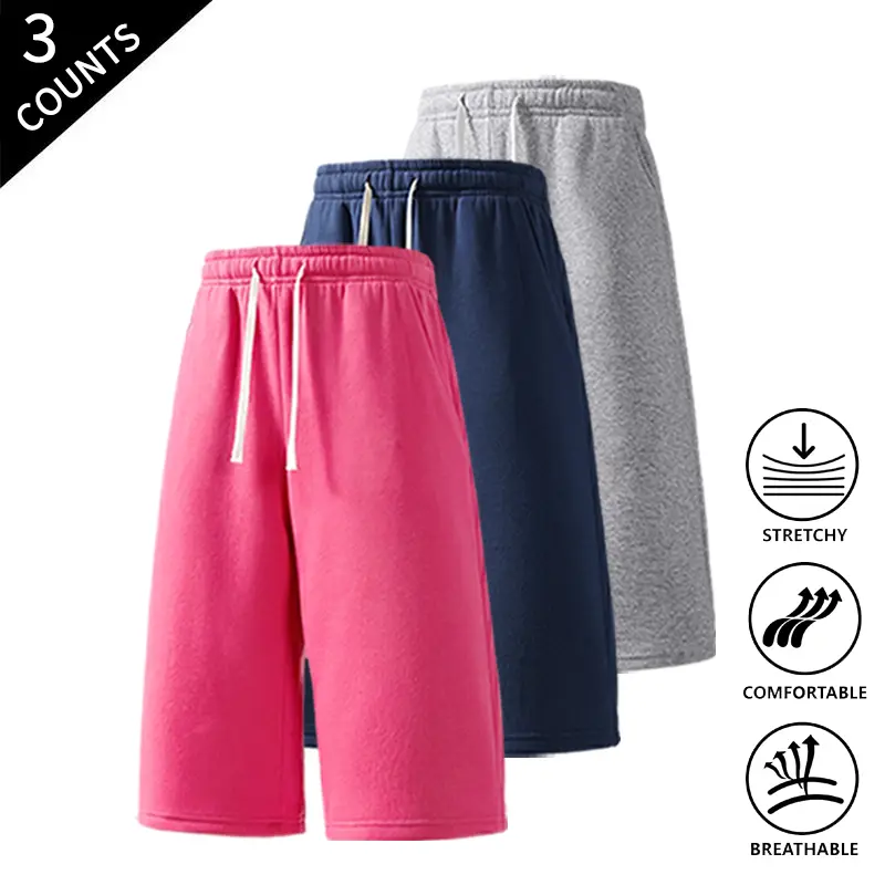 3-Pack Summer Vibes Men’s Outdoor Casual Knee-High Shorts, 7 Inches Long, Elastic Waist, Loose Sweat Shorts for Sports and Everyday Wear