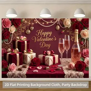 Valentine's Day Rose Banner Decoration, Indoor & Outdoor Party Prop, Dining Table Gift, Happy Background Banner, Photography Arrangement