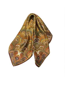 Women's Spring & Fall Ethnic Style 100% Mulberry Silk Small Square Scarf, Lightweight Fitted Design, 53cm Elegant Accessory