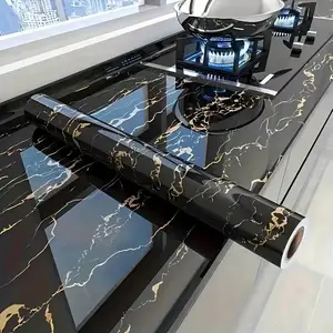 A Roll of Premium Black Golden | Luxury | Self-Adhesive Vinyl Wallpaper, Imitation Marble Texture Wall Covering, Waterproof, Oil-Resistant, Easy to Paste And Cut, Removable Large-Size Kitchen, Ideal for Cabinets, Countertops, And Decoration