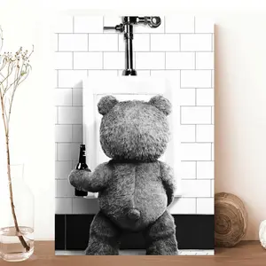 NBHYK Ted Movie Poster Teddy Bear Print Black & White Wall Art for Bathroom Restroom Nursery Kids Room Eco-Friendly Fade-Resistant Waterproof Canvas Decor Hotel Restaurant Bar Artistic