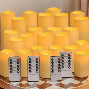 24-piece set of electronic waterproof candles, household appliance candles, with four remote controls, suitable for living rooms, bedrooms, kitchens, romantic atmosphere creation wonders, flameless candles, household appliance accessories