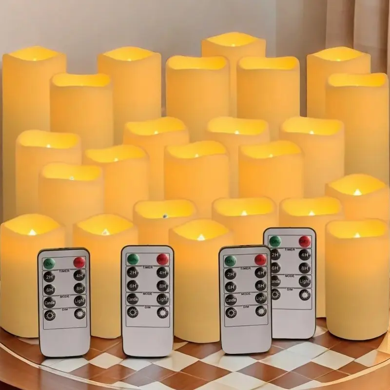 24-Piece Electronic Waterproof Flameless Candles Set with 4 Remote Controls, Indoor Lighting Artificial Lighting, Household Appliance Accessories for Living Room, Bedroom, Artificial Lighting Flameless Candles