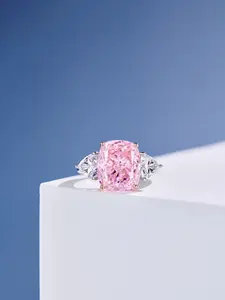 Lit Jewelry | Cushion Design Sakura Pink Lap Created Gemstone Ring 925 Sterling Silver Ring