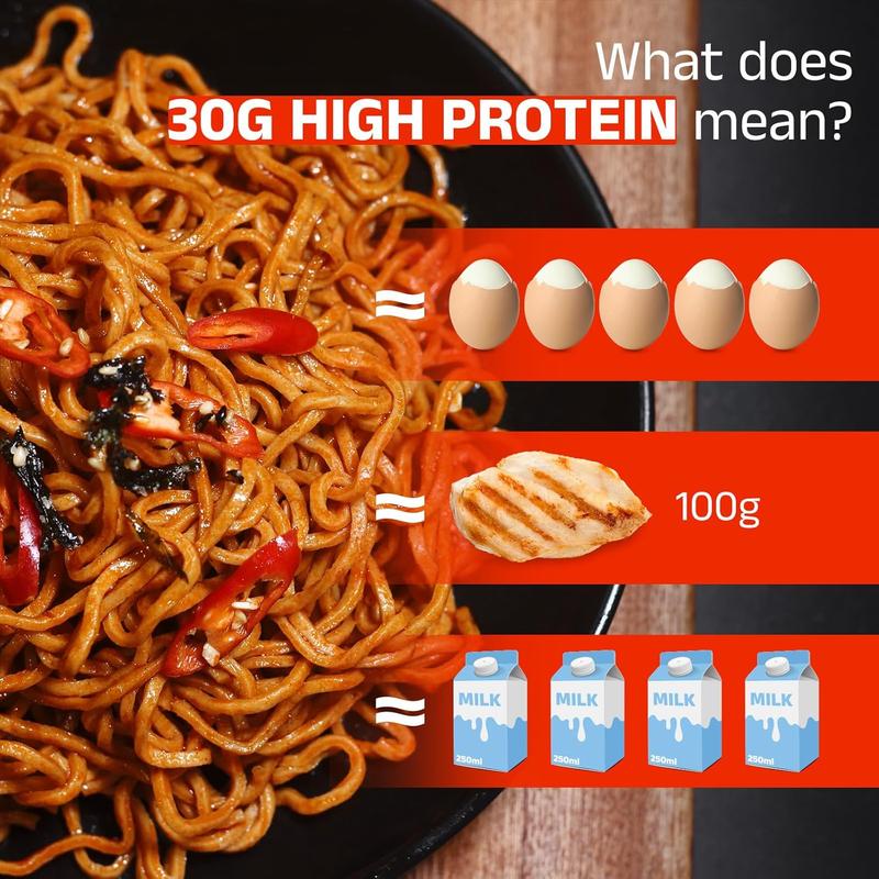 High Protein Spicy Buldak Noodles, Dry Tossed Ramen, 30g Plant-Based Protein, Low Fat, Low Carb, Non GMO, Keto Friendly & Plant Based (6 packs)