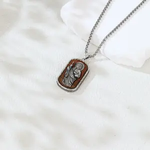 Wooden St. Jude Necklace, 925 Sterling Silver Amulet Jewelry, Guardian Saint Medal, Amulet Pendant, Christmas Gift for Men and Women TikTokShopBlackFriday