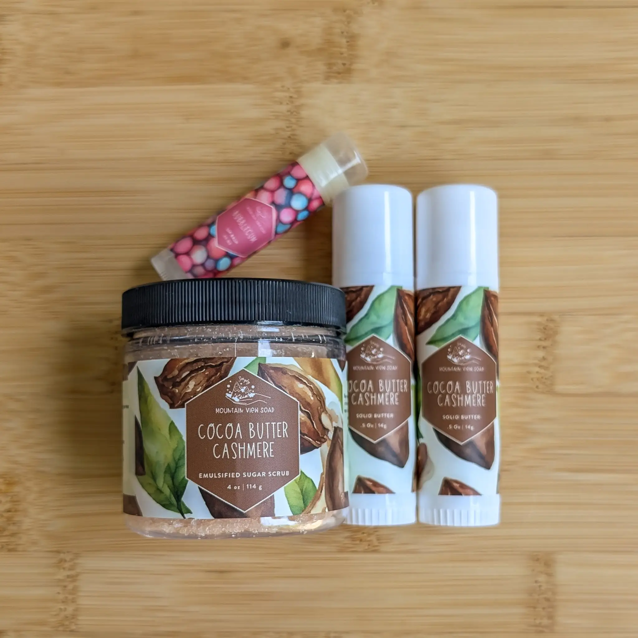 Bath & Body Gift Set - Two Solid Body Butter Sticks, One Scrub, One Lip Balm