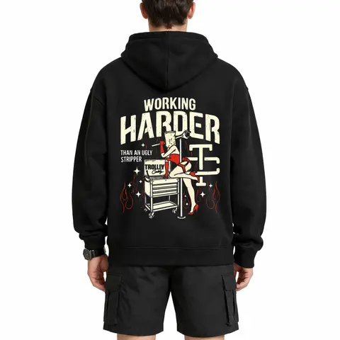 Tr0ll C0 Working Harder Than An Strlpper Casual Portrait Hoodie For Menswear, Street Style, Top Menswear, All Seasons