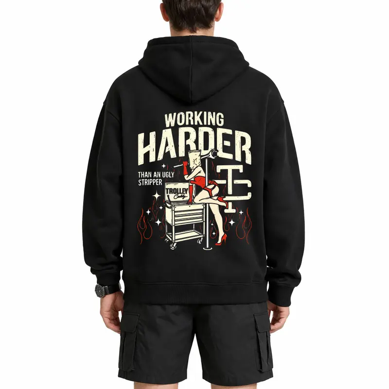 Tr0ll C0 Working Harder Than An Strlpper Casual Portrait Hoodie For Menswear, Street Style, Top Menswear, All Seasons