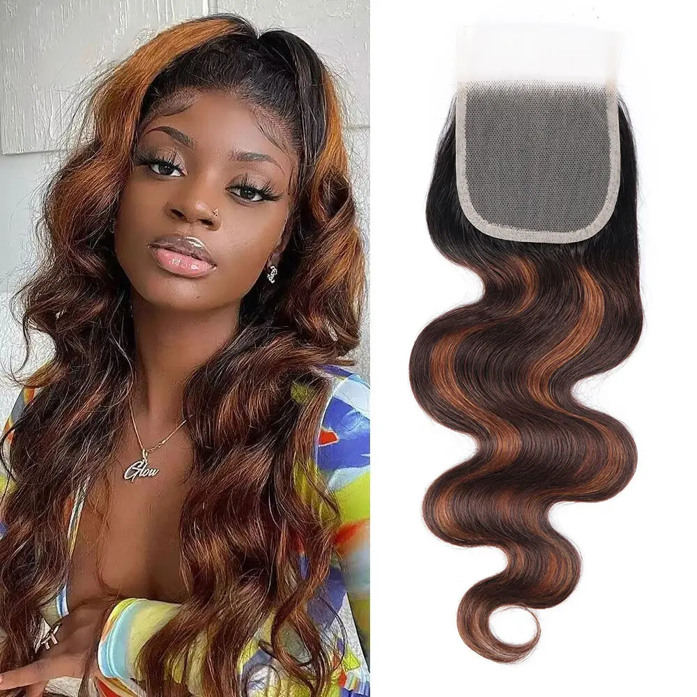 4×4 lace Ombre Body Wave Frontal T1b 4 30 Highlight Body Wave Closure 4x4 Inches 12-20 Inch Wigs Wavy Long Hair