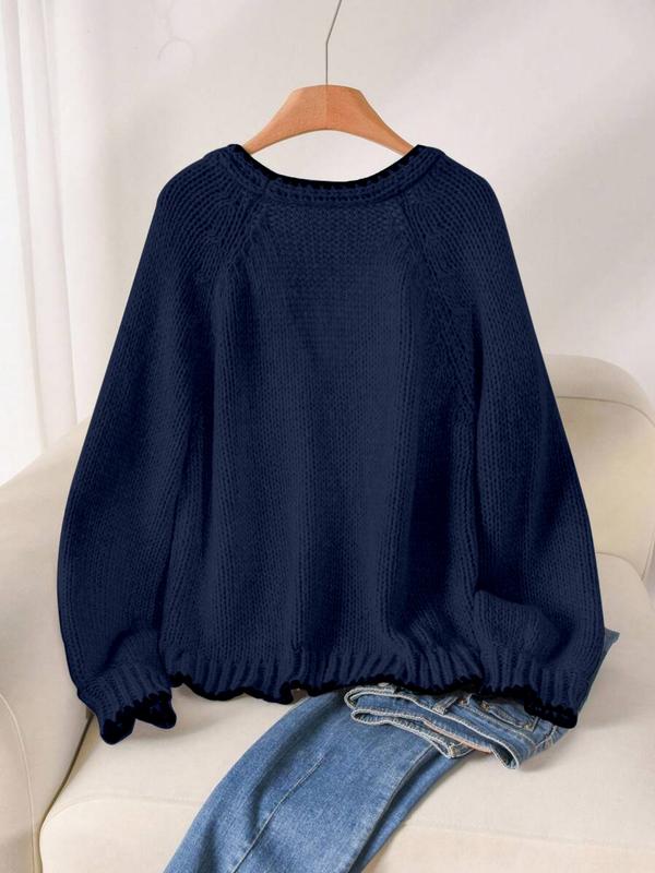 Women's Tie Front Open Front Colorblock V Neck Knit Cardigan Sweater, Casual Loose Fit Long Sleeve Cardigan for Fall & Winter, Women's Knitwear for Daily Wear, Women's Fall Outfit, Winter Sweater for Women, Grey