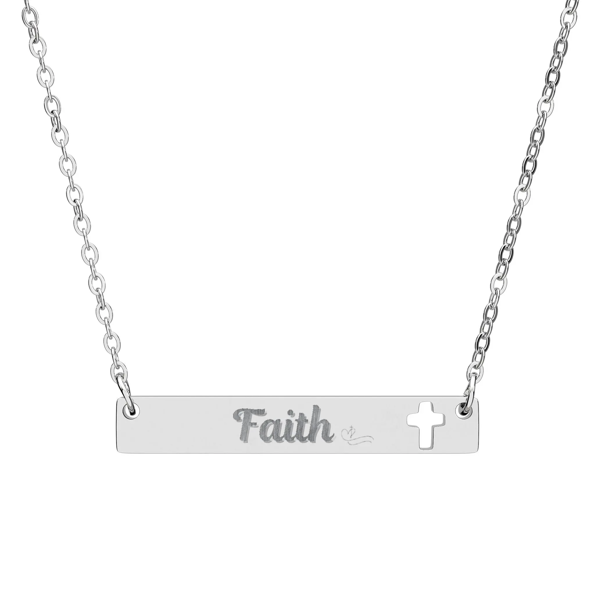 Faith Cross Bar Necklace, Personalized Jewelry, Engraved Nameplate, Christian Gift, Everyday Wear, Spiritual Accessory