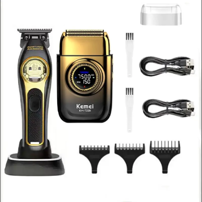 Kemei Rechargeable Cordless Shaver for Men, Facial Care Multifunctional Trimmer, Mustache Trimmer, USB Rechargeable Trimmer, Coated Hair Clipper, Seamless Hair Cutting Kit Km-2268, Km-T228