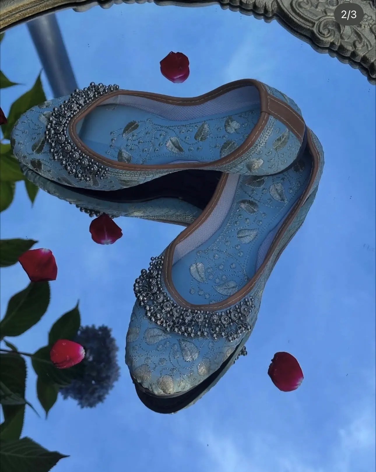 Soft blue embroidered jutti
