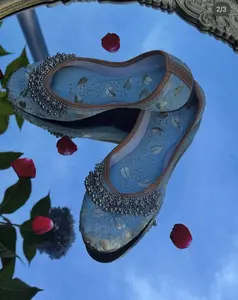 Soft blue embroidered jutti