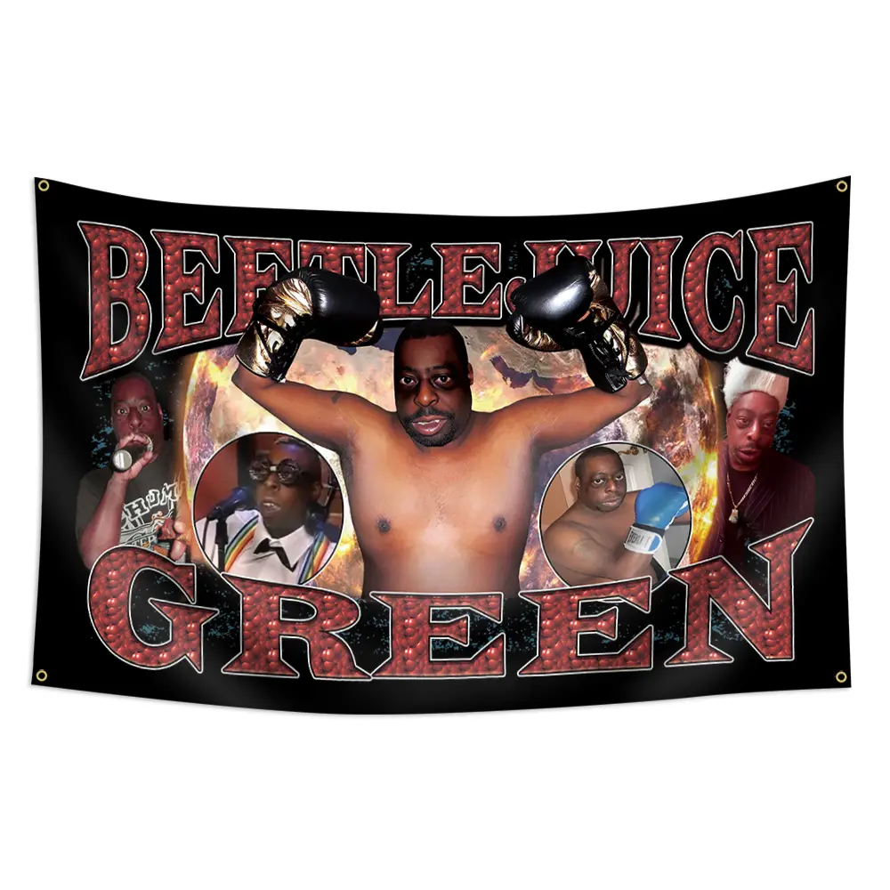 1pc Casual Rectangular Polyester Beetlejuice Boxing Theme Tapestry Wall Decor - 2x3ft(60x90cm)/3x5ft(90x150cm), 4 Grommets, Single-Sided Printing, Durable, for Home, Party, Man Cave Decorations