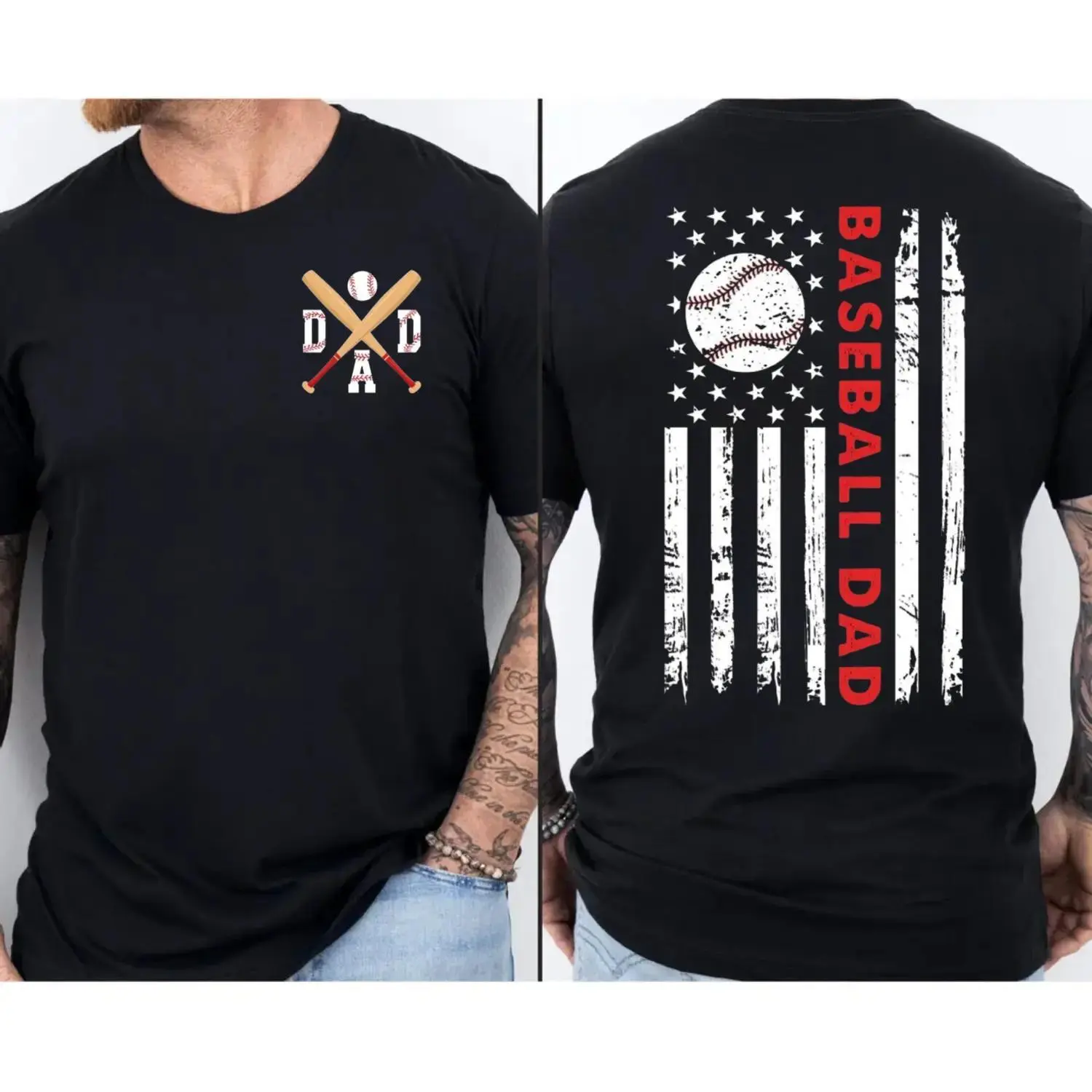Baseball Dad Shirt, Sport Dad 2 Sided T Shirt, Gift For Dad, Father's Day Gift, Baseball Season Tee, Regular Fit Short Sleeve Tee, casual Crewneck Top