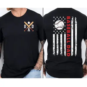 Baseball Dad Shirt Sport Dad Two Sided T Shirt Gift for Dad Fathers Day Gift Baseball Season Tee Comfortable Short Sleeve Crewneck Casual Top