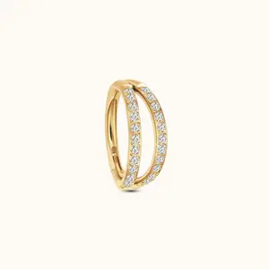 Double Circle CZ Pave Clicker Titanium PVD Gold Hinged Hoop Earring