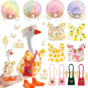 7 Inch Desk Goose Outfits, Summer Cute Desktop Goose Clothes Including Hat & Dress Bag Desktop Mini Magnetic Geese Statues Accessories for Dressing and Displaying