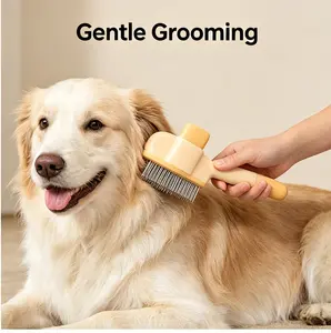 Self-Cleaning Pet Grooming Brush, One-Click Hair Removal Slicker Brush for Dogs & Cats, Removes Loose Undercoat & Tangled Hair, Gentle Deshedding Tool