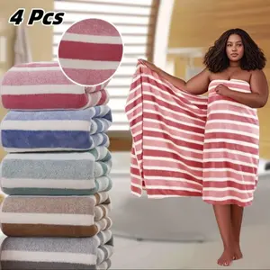 Striped Pattern Bath Towel Set, 4 Counts/set Quick Drying Absorbent Towel, Bathroom Supplies for Home and Spa Use, Hand Towels for Bathroom, Premium Towel Set