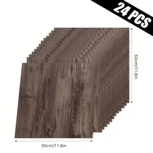 Self-Adhesive 24-Piece Wall Sticker, Vinyl Floor Sticker 30x30 Cm, Waterproof, Wear-Resistant, Grain Effect, Easy Peel and Paste