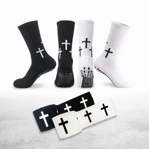 2-Set Unisex Grip Sports Socks & Athletic Tape - Christian Cross Design, Anti-Slip Grip Sports Socks with Bible Verses, Nylon-Polyester Blend, Enhancing Performance for All Seasons