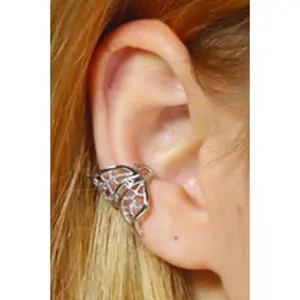 MEDIEVAL METAL Silver Butterfly Wing Ear Cuff Adjustable Non-Piercing Jewelry for Women Lightweight Durable Elegant Finish Unique Gift Intricate Design