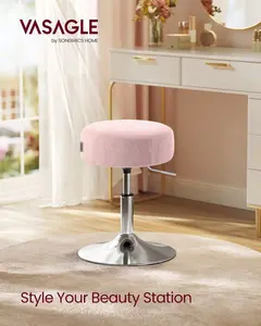 VASAGLE Adjustable Bar Stool, Makeup Vanity Chair, 360° Swivel Ottoman Stool, PU Upholstery, Thick Cushion, for Bedroom, Kitchen, Dining Room, Modern