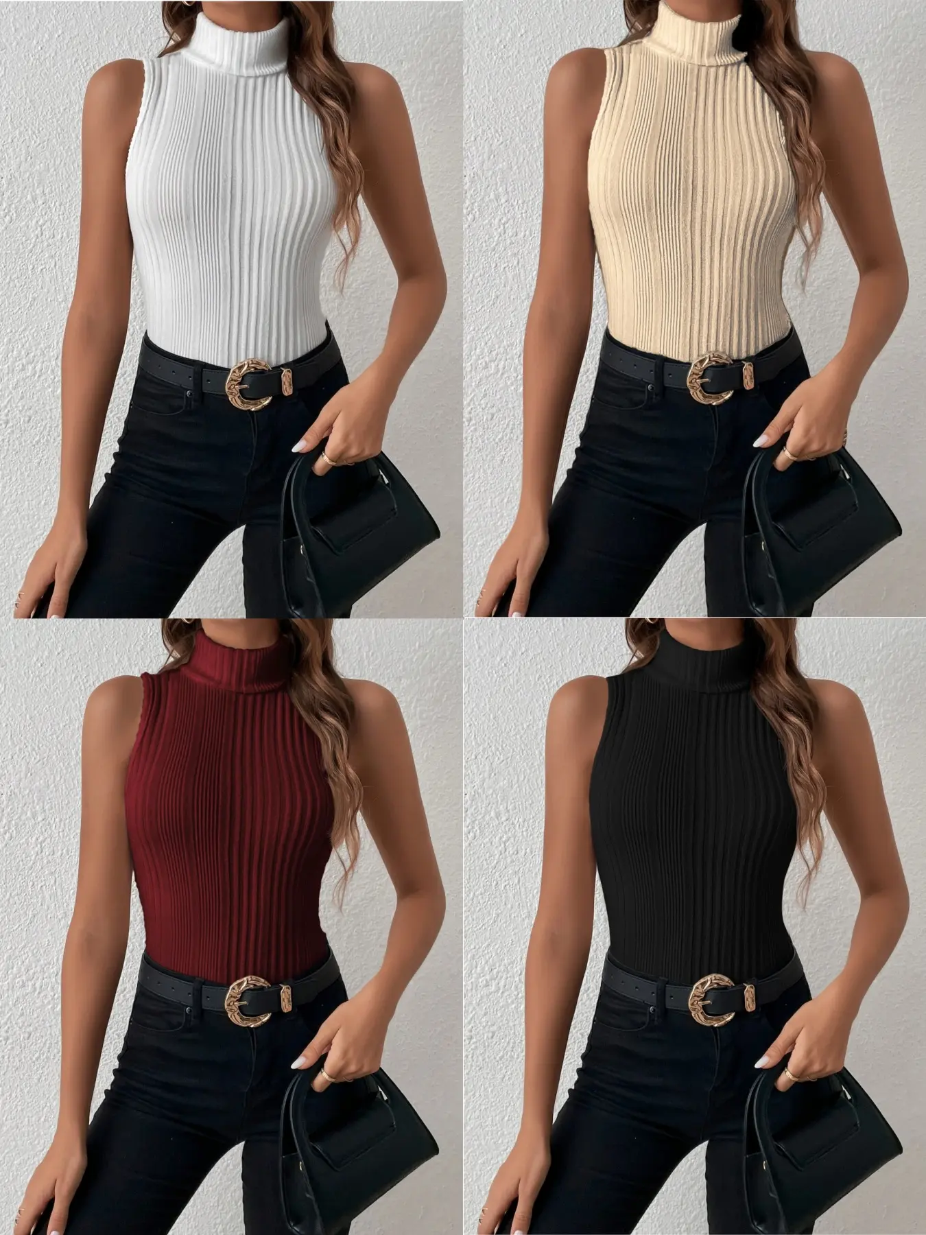 New style, fashionable, versatile and elegant special solid color women's hot-selling Casual Sleeveless Tops Basic Tanks vest four-piece set Tops