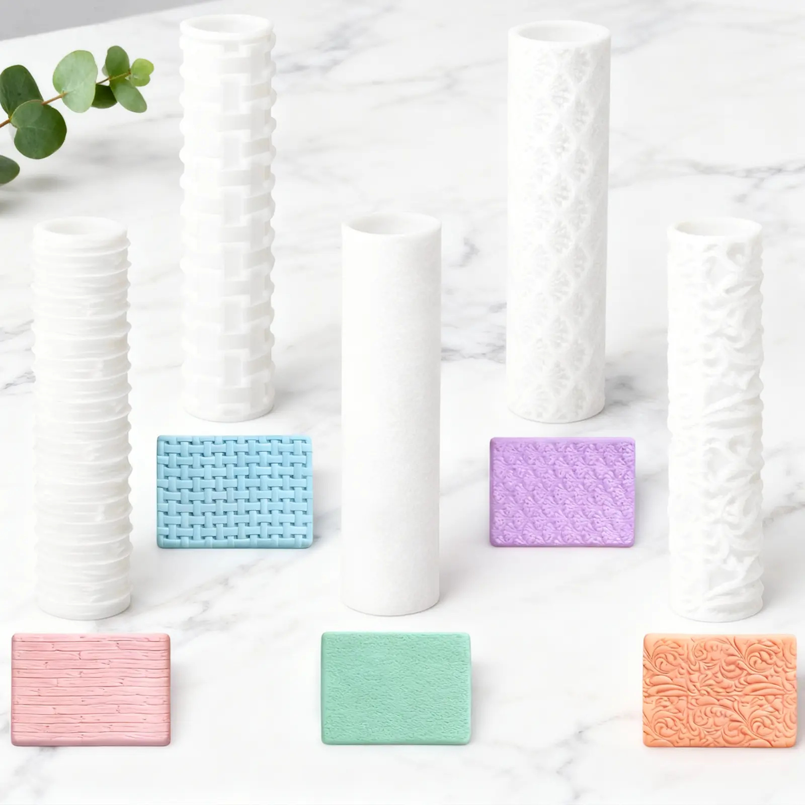 Polymer Clay Texture Roller and Earring Maker - Perfect for DIY Texture Sheets and Fall Crafts, Compatible with 5 Small Clay Cutters, White - Ideal for Halloween Projects