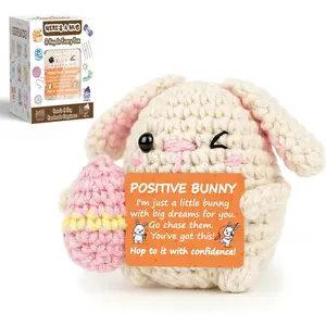 Crochet Lop Ear Bunny Easter Basket Stuffer with Gift Box - Funny Birthday Gifts for Women Men - Emotional Support Plush Easter Egg Filler Desk Decor Graduation Teacher Appreciation