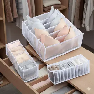 Multi-Size Drawer Organizers for Clothes & Underwear, Spring Wardrobe Storage Boxes, Baby-Safe Moisture-Proof Dividers, Anti-Wrinkle Anti-Slip Home Organizing Trays, Nylon Grid Drawer Inserts for Neat Dresser Storage