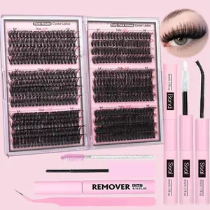 Eyelash Extensions Kit, DIY Eyelash Extensions, 1 Set Individual False Eyelashes with Glue & Tweezers & Brush & Glue Remover, Professional Eye Makeup Accessories for Women, Eyelash Cluster Kit Cosmetic