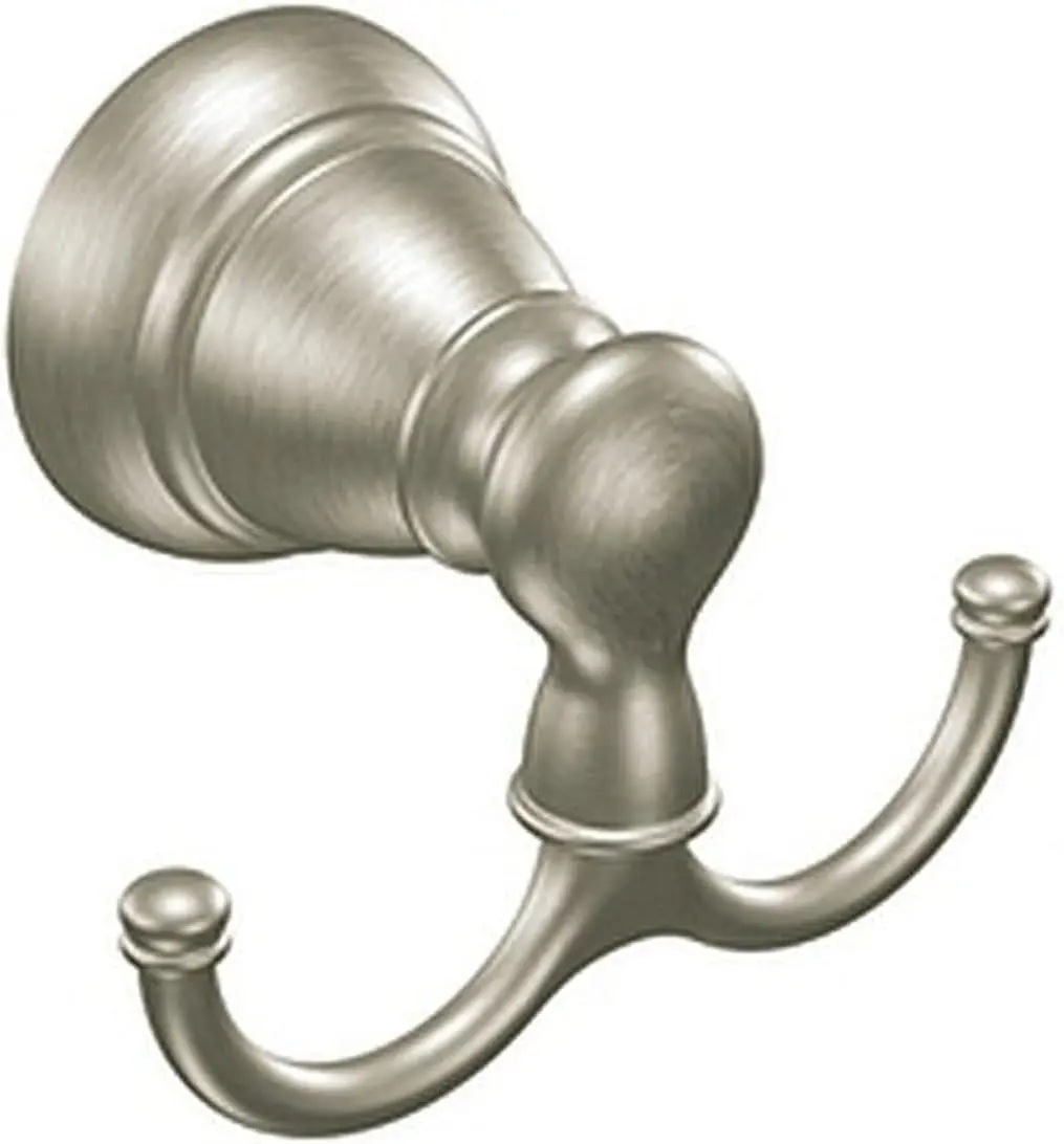 Brushed Nickel Durable Wall-Mounted Double Robe Hook Set (Y2603BN) - 0.45, Lifetime Use, All Seasons, Warm Grey Metallic Look Bathroom Hardware Fixture