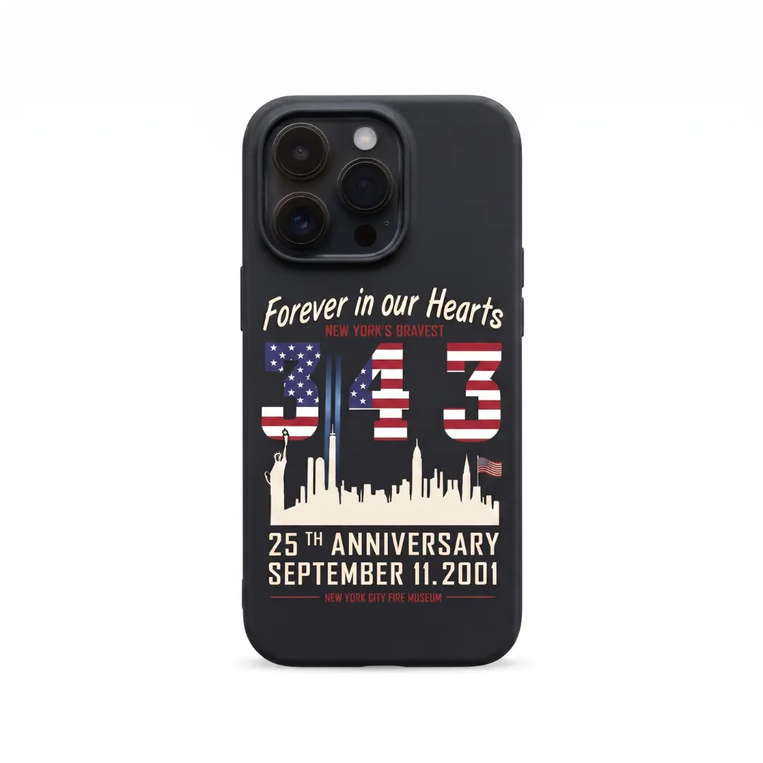 911 Never Forget 25th Anniversary Tough Phone Case 343 Firefighters Memorial Design for iPhone Samsung Patriotic American Flag New York Tribute Gift USA