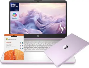 HP 14 Laptop Student Business 2026 Flagship Computer, AI Copilot, 4-Core 13th Gen Intel CPU, UP TO 16GB RAM 128GB UFS 1-Yr Office 365 Long Battery Win 11S Lavender
