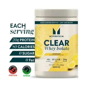 Myprotein Clear Whey Protein Isolate Lemonade Flavor 1.1 lbs 20 Servings 20g Protein Low Calorie Drink Mix