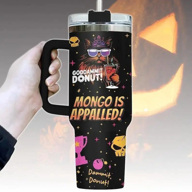 Portable Vacuum Insulated Tumbler Mug - 40oz & 20oz Princess Donut/Mongo Stainless Steel Novelty Straw Bottle Vacuum Flasks, Handle, Dungeon Crawler Carl Inspired, Hot/Cold Drinkware, Gift for Readers, Stainless Steel Flask