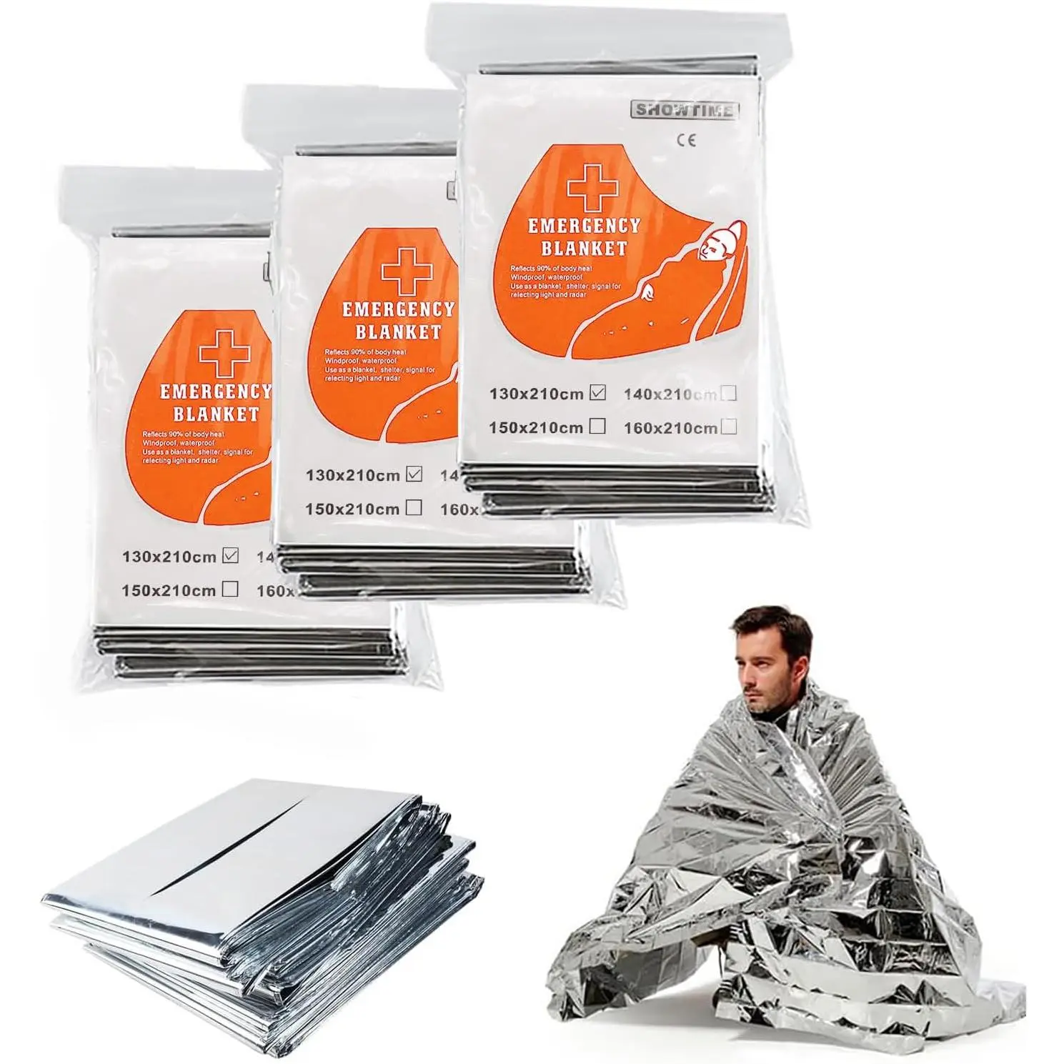10-Piece Emergency Survival Blankets, Unisex Reflective Polyester Film with Heat Retention, Waterproof and Lightweight for Hiking and Camping Kits, Emergency Kit, Reflective Layer, Outdoor Sports, Full Body Wrap, Compact Pack, Marathons